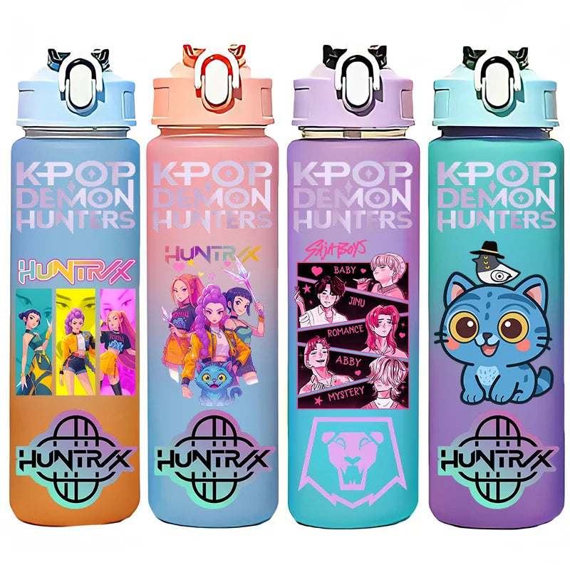 kpop 750ML Demon Hunters Bottle Gourde Gradient Color Water Cup Plastic Drinking Cup gradient straw cup gift