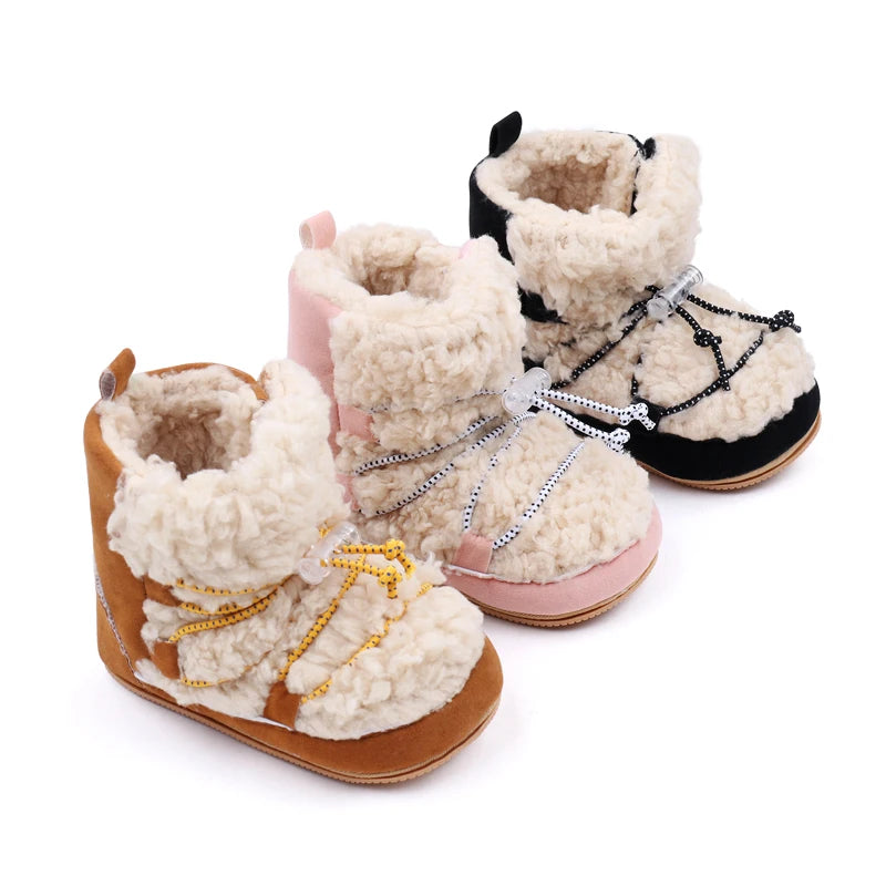 Winter Cute Baby Girls Boys Snow Booties Fashion Design High Quality Non-slip Casual Shoes Coral Velvet Prewalker Shoes BMB3119