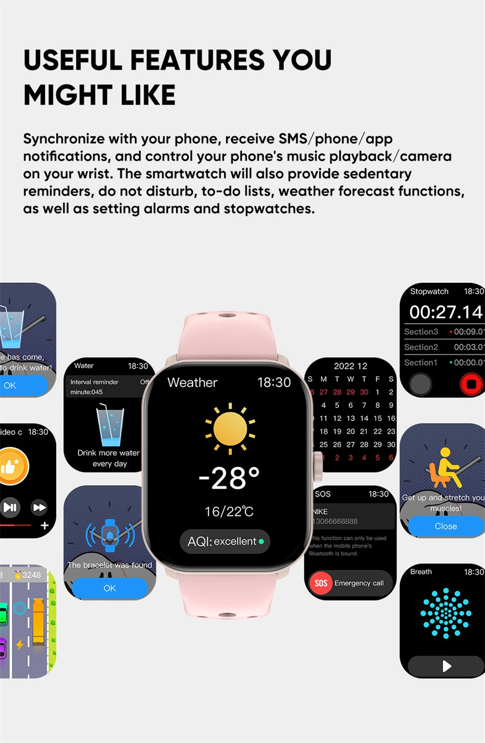 Watch 5 Global Version Men Women AMOLED Screen Always Show Time Heart Rate Bluetooth Call GPS Track Waterproof Sports Smartwatch