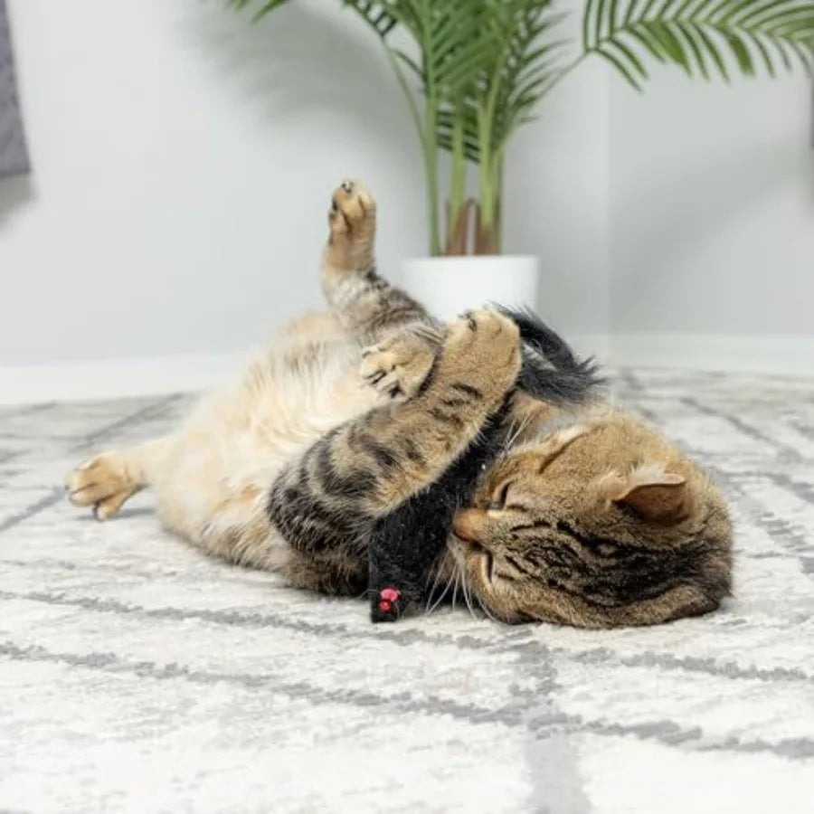 Large shaggy plush ferret toy with catnip for indoor cats and kittens, 11 inches, by I YAN, soft fuzzy and interactive.