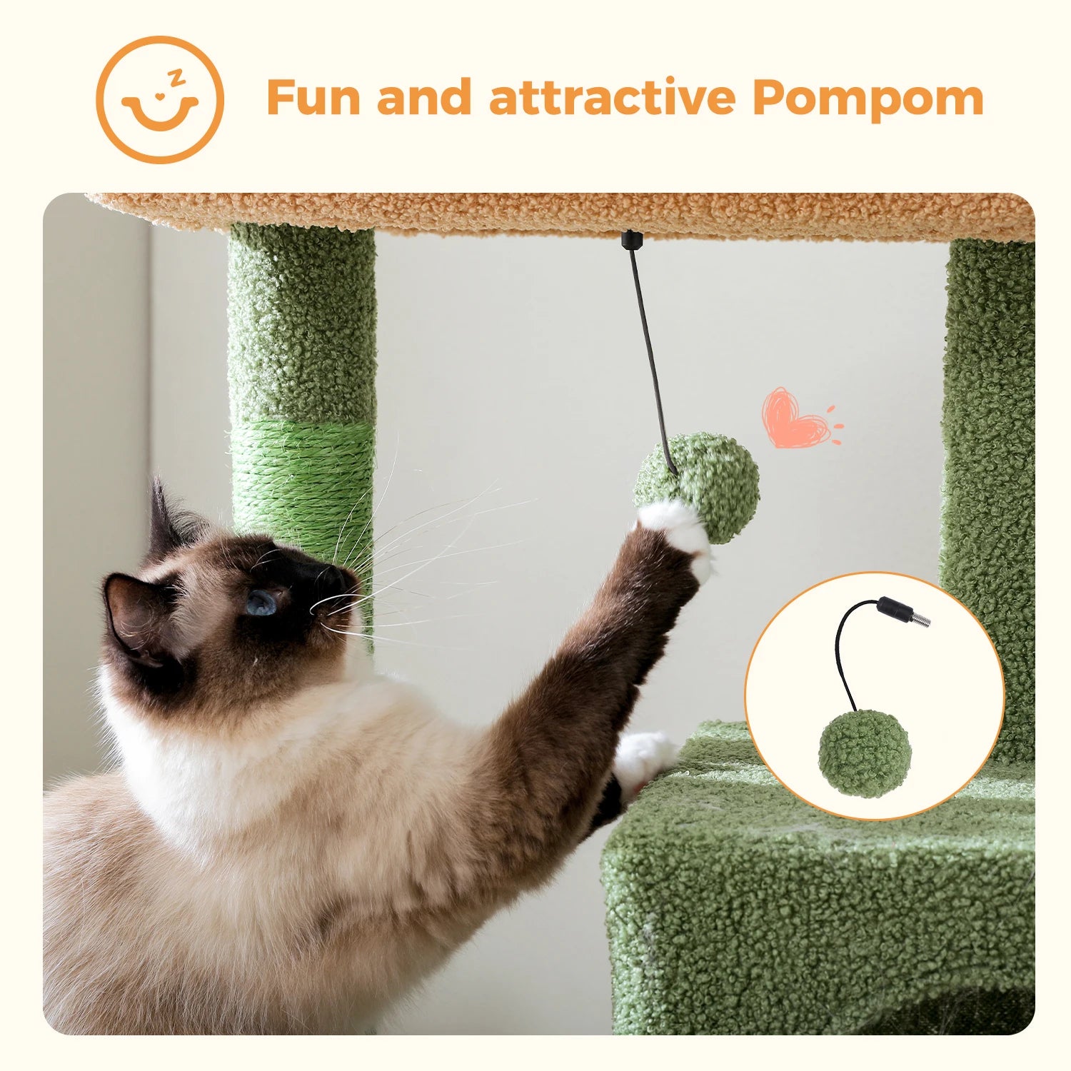 5-Level Cat Tree 113cm Cat Tower with Top Perch,Soft Condo,Natural Sisal Scratching Post,Attractive Pompom,Anti-tip kit,Hammock
