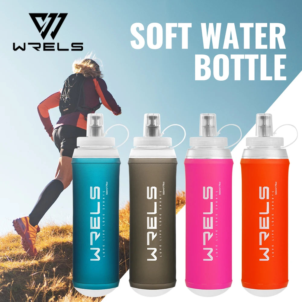WRELS 500ML TPU Soft Folding Water Bottles BPA-Free Collapsible Sports Flasks for Hiking Climbing Camping Running Bottle