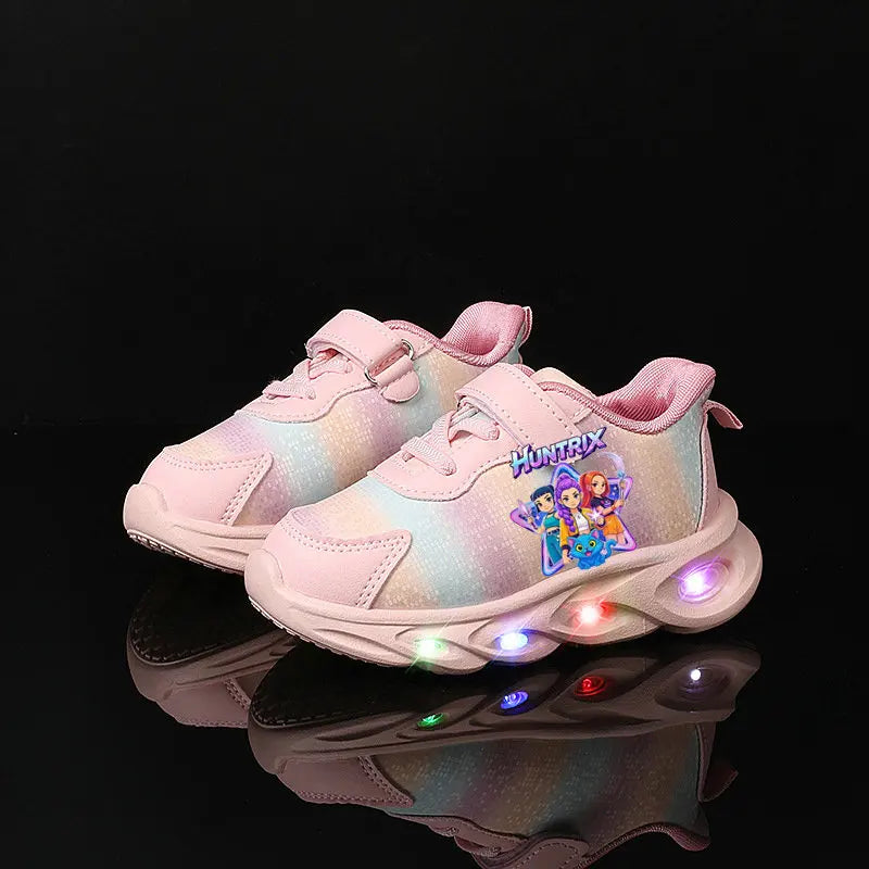 Kpop Demon Hunter Kids LED Light Casual Shoes Boys Cute Cartoon Glowing Sneakers Children Soft Bottom Anti Slip Sports Shoes