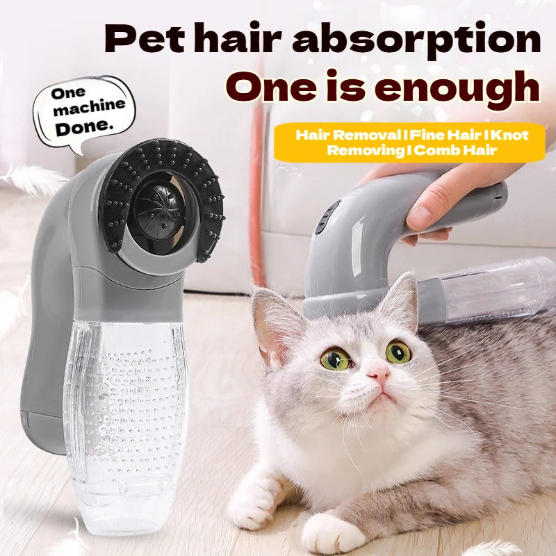 Portable I YAN cat and dog hair vacuum cleaner with electric massage feature, ideal for grooming and cleaning pet fur.