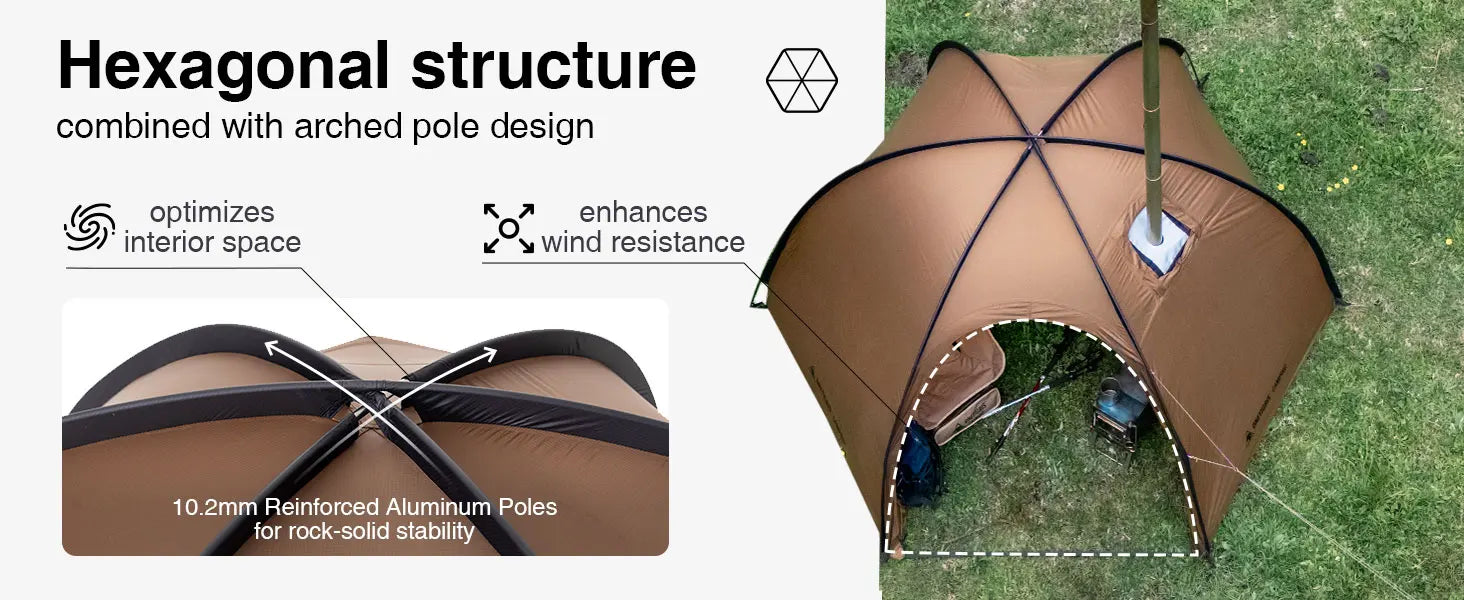 Coco Nest Solo Dome Tent with Stove Jack 3000mm Waterproof Camping Hot Tent with Mesh Inner for Bushcraft Glamping