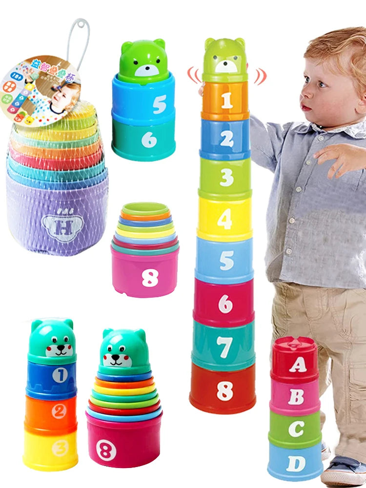 I YAN Kid Brain Response Battle Fold Cup game showing colorful stackable fold cups for hand speed and early education fun.