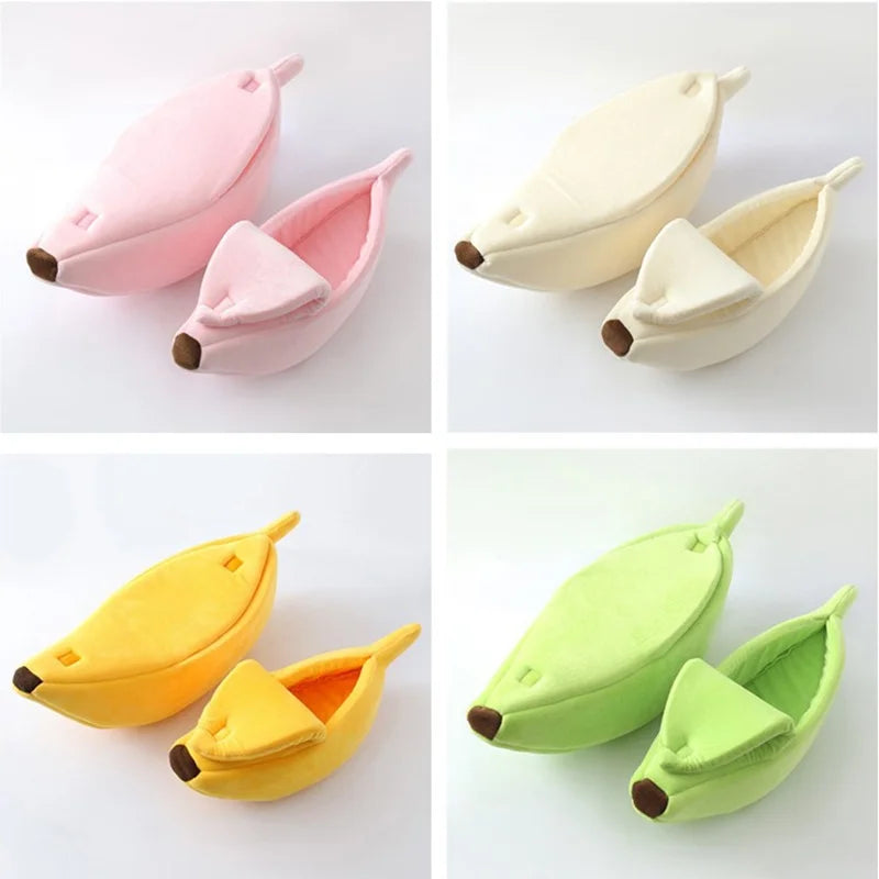 Colorful I YAN banana-shaped cat bed house with cozy, durable fabric, perfect for cats and small pets to rest and relax.