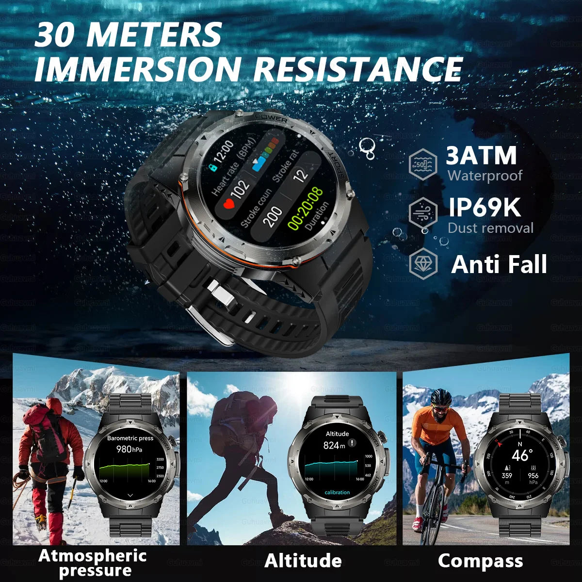 NEW Top Popular Outdoors GPS tracker Sports Smart Watch Men 500mAh NFC HD Call IP68 depth waterproof Smart Watch T-REX3 Men