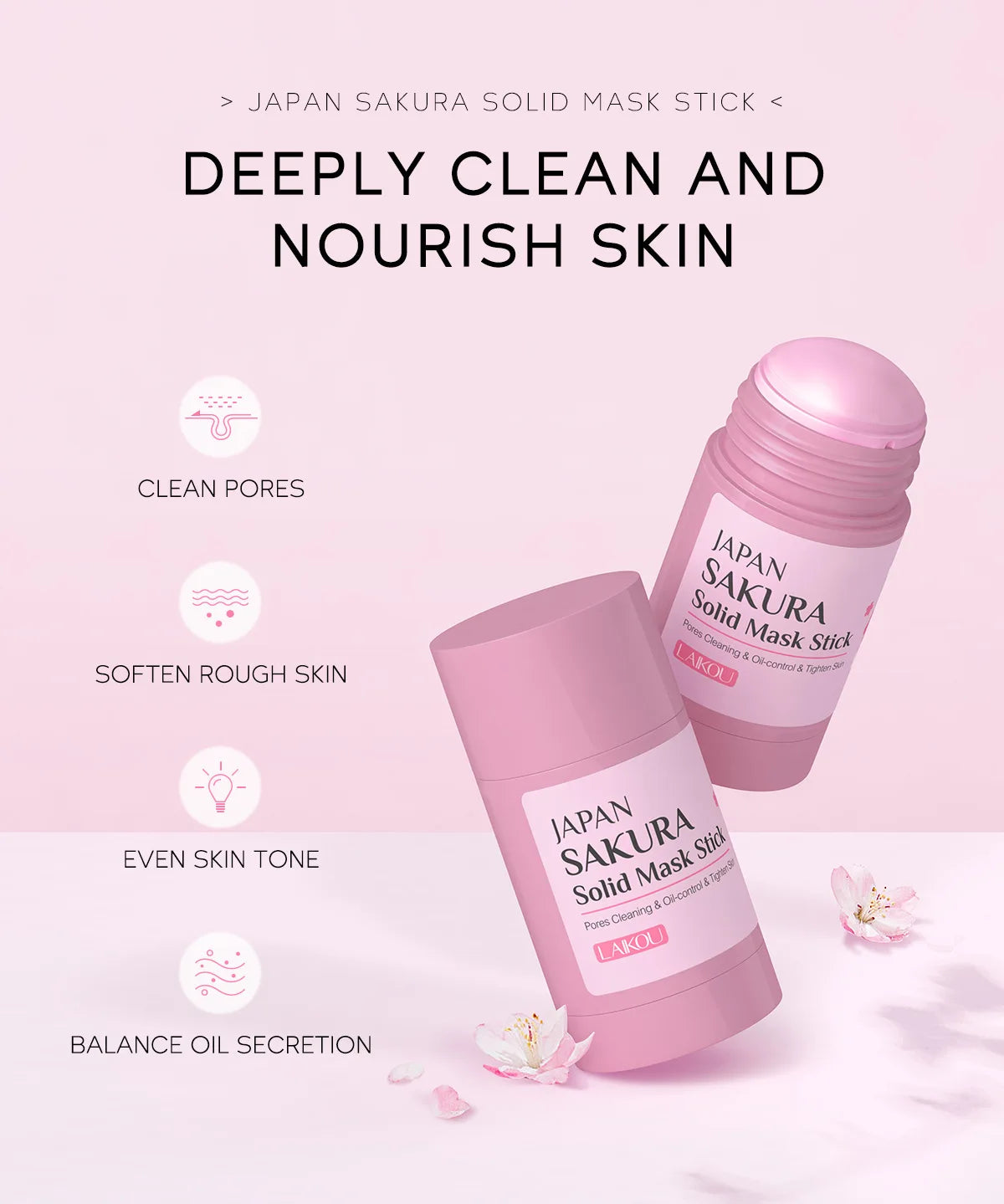 Sakura Cleansing Face Mask Stick 40g– Pore Cleaner, Blackhead Removal, Oil Control, and Skin Moisturizer