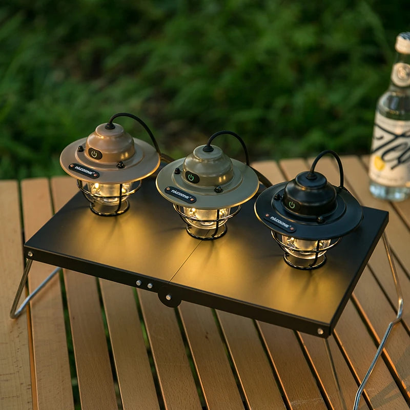 Retro Portable Camping Lantern IPX4 Waterproof Emergency Light Stepless Dimmable Hanging Tent Lamp for Outdoor Hiking