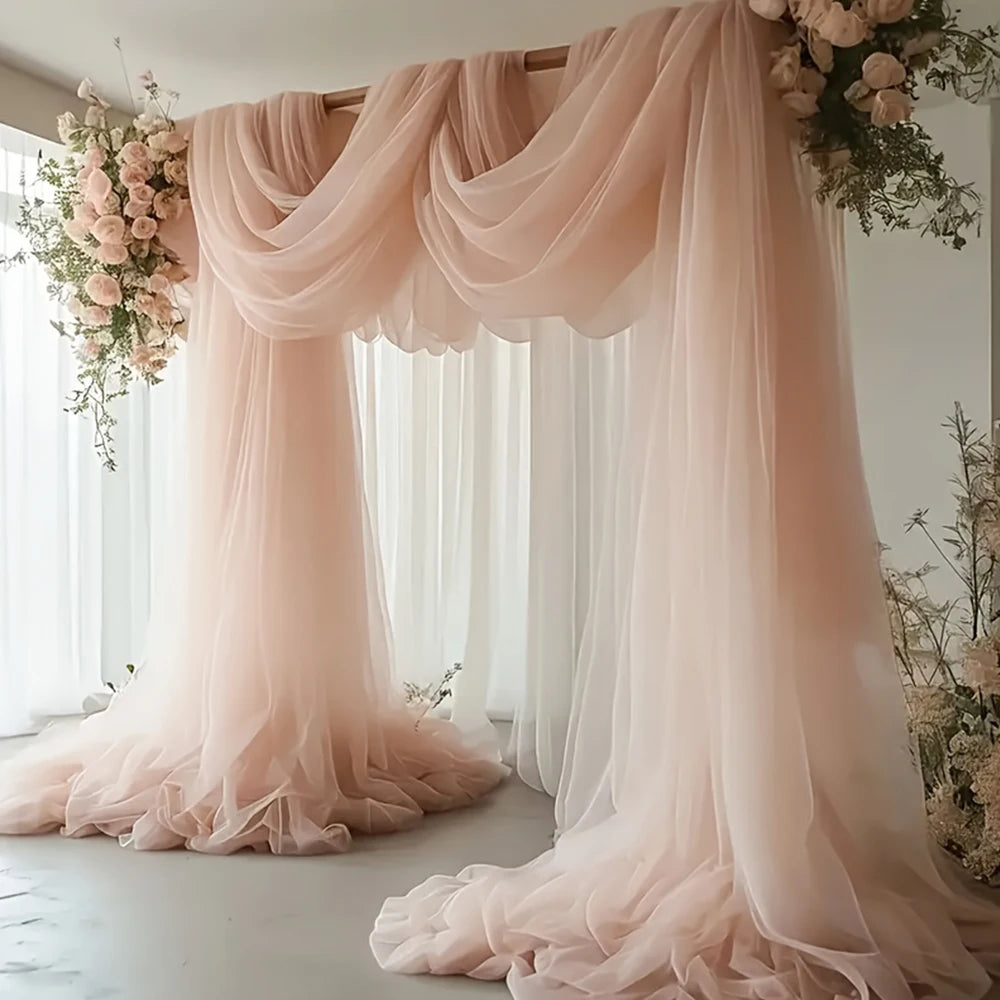 Mesh Gauze Backdrop Curtain Parties Wrinkle Free Photo Curtains Backdrop Drapes Fabric Decoration for Birthday Party Wedding