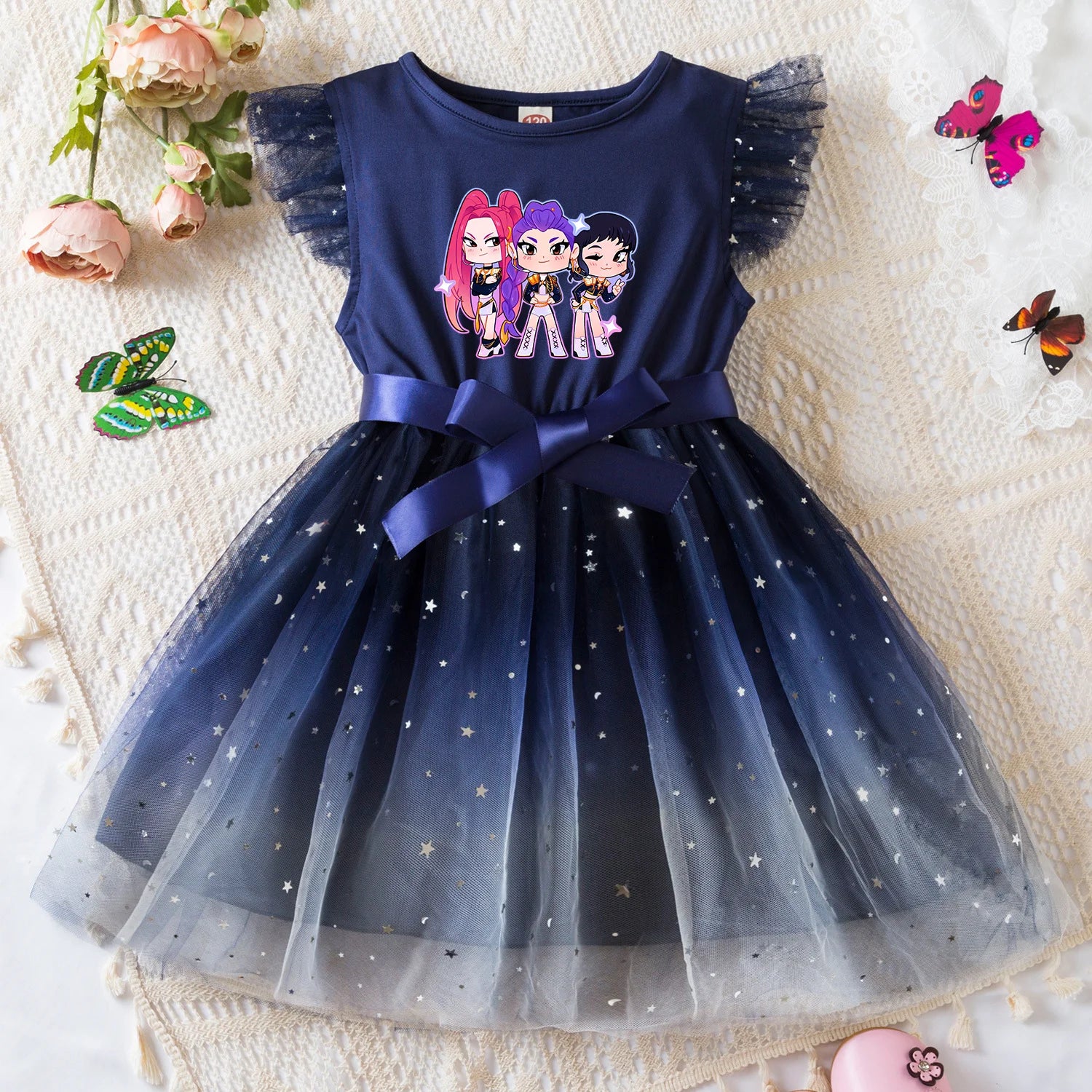 K-Pop Hunters Zoey Rumi Girls Sequin Tutu Dress with Bow Flutter Sleeves Summer Princess Party Outfit for Toddler Kids 2-6 Years