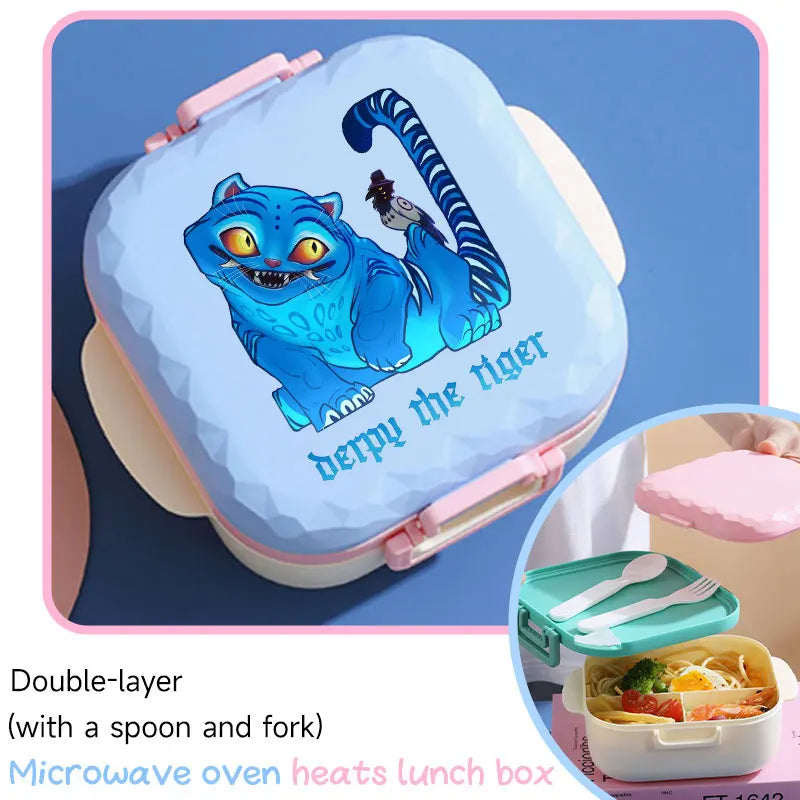 I YAN 800ml BPA-free KPop lunch box with spoon and fork, microwave-safe, portable for students and office workers.