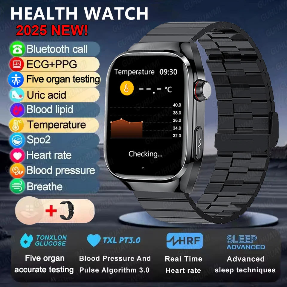 I YAN micro physical examination smartwatch for men with uric acid, body fat, organ health tracking, Bluetooth call, smart bracelet.