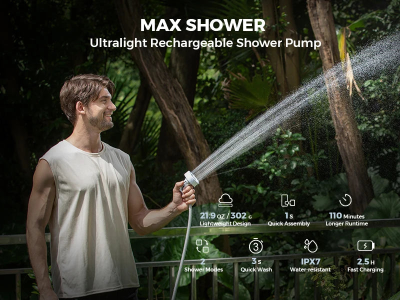 Outdoor Camping Shower Portable without Box Electric Shower Pump IPX7 Waterproof for Outdoor Shower, Car Wash, Dishwash