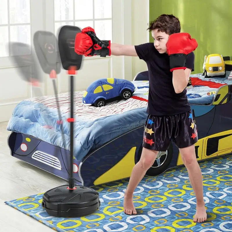 Inflation-free boxing set for kids with punching bag and gloves, featuring quick rebound design by I YAN for ages 5 and up.