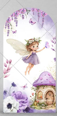 Fairy Girl 1st Birthday Party Arch Backdrop Spring Garden Pink Purple Butterfly Floral Mushroom Door Baby Shower Backgrounds
