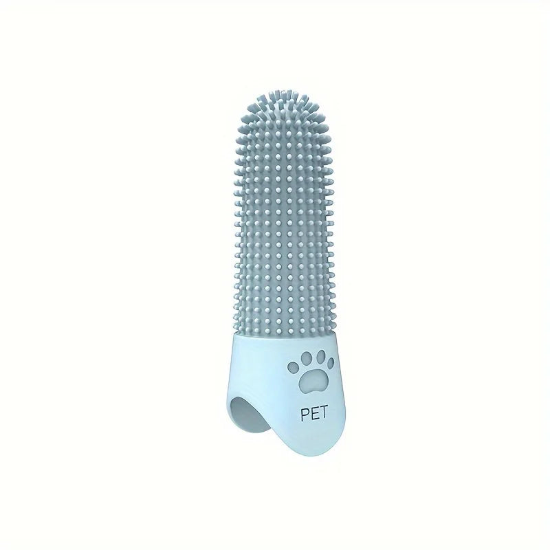 Soft silicone dog toothbrush in a finger design by I YAN, suitable for all breeds, used for pet dental cleaning and oral care.