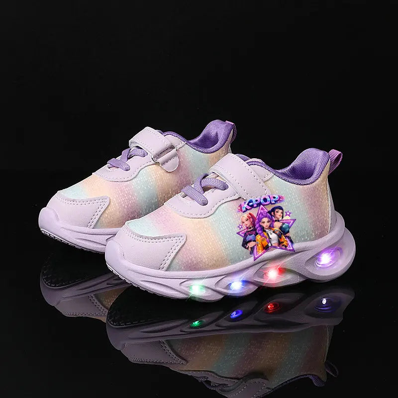 Kpop Demon Hunter Kids LED Light Casual Shoes Boys Cute Cartoon Glowing Sneakers Children Soft Bottom Anti Slip Sports Shoes