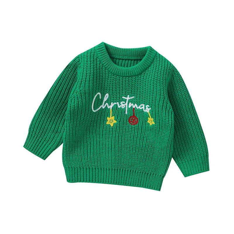 Winter Baby Christmas Sweaters Clothes 1-3Y Casual Red Crew Neck Long Sleeve Knit Newborn Infant Boys & Girls Knitwear Pullover