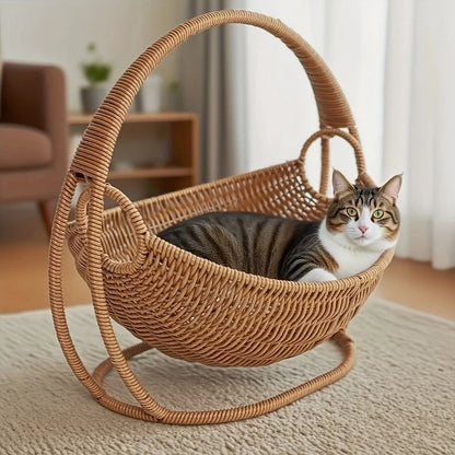 Breathable rattan rope cat bed basket by I YAN, stylish indoor pet sleeping nest for cats and small pets.