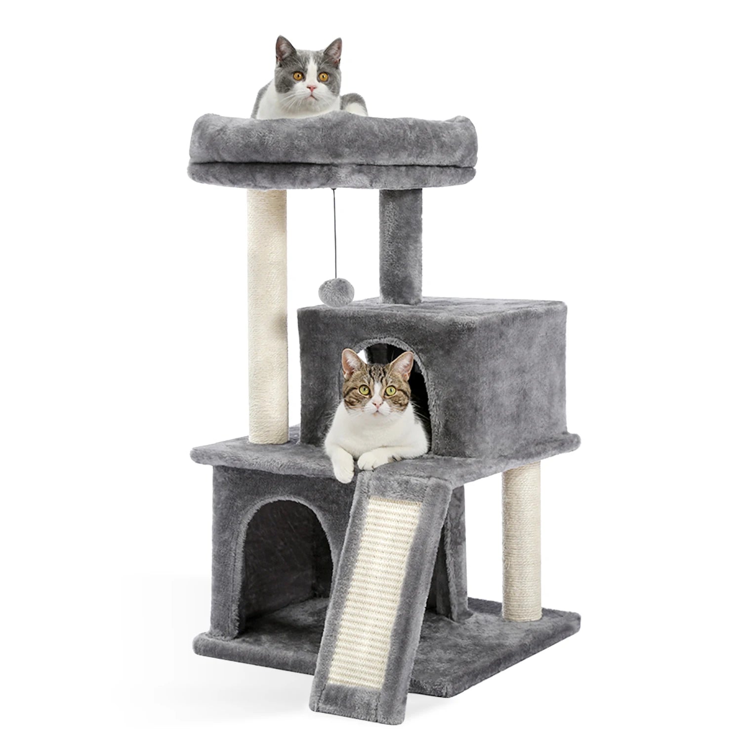 Cat Tree Multilevel Cat Tower with Double Condos, Spacious Perch, Fully Wrapped Scratching Sisal Post and Replaceable Balls