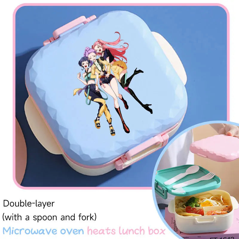 I YAN 800ml BPA-free lunch box with spoon and fork, microwave-safe, portable for students and office workers