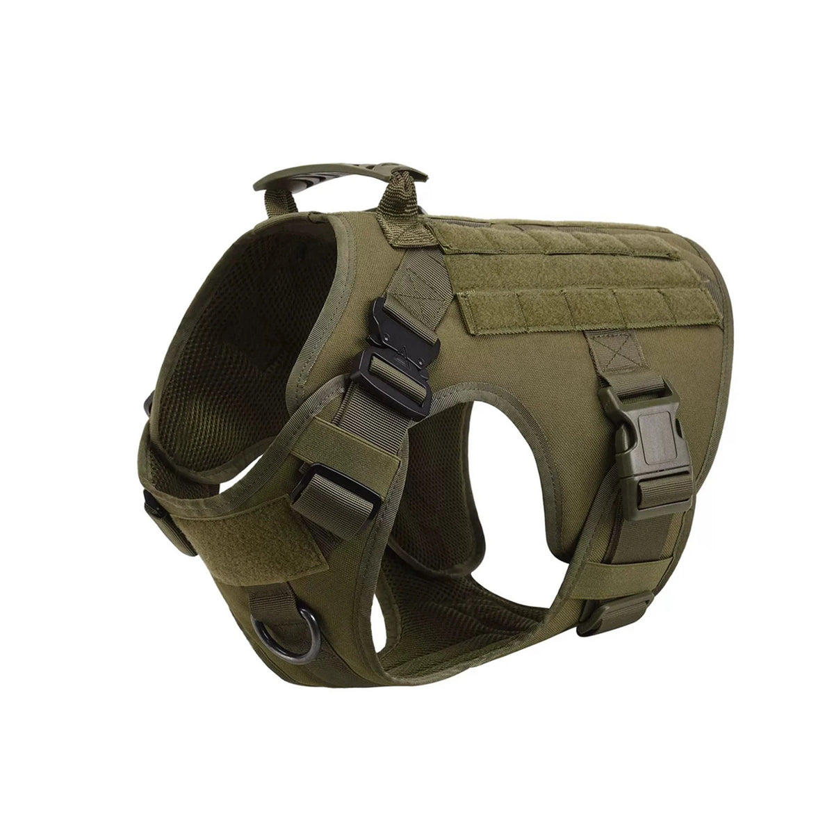 I YAN tactical dog harness with Molle pouches, leash, and collar for medium to large dogs like German Shepherds, suitable for training and walking.