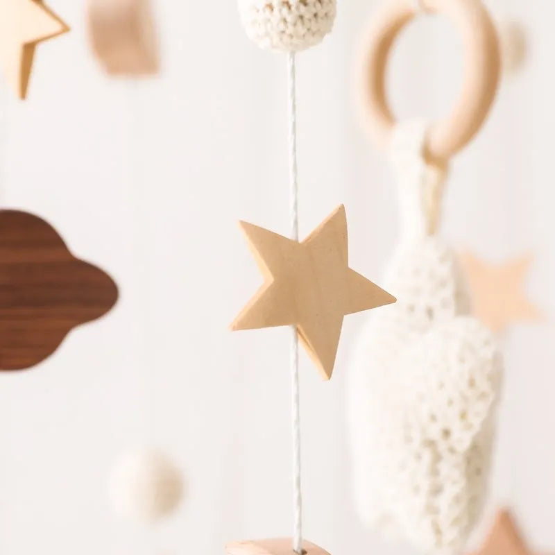 Baby Cloud Crib Mobile with Musical Box – Wooden Rattle Toy for Newborns 0–12M - I YAN