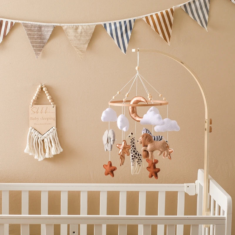 Wooden Crib Mobile with Soft Felt Animals – Newborn Bed Bell & Music Box - I YAN