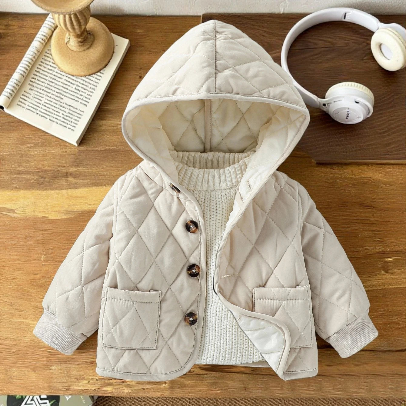 Baby Cotton-Padded Jacket Cardigan Solid Casual Hooded Coat Clothing 2025 Winter New Style Jacket Thicken Warm 1-3Y