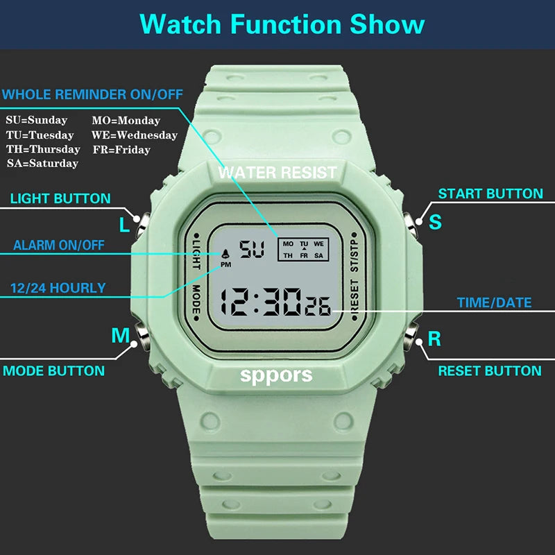 YIKAZE Sports Watch Boys Girls Student LED Electronic Watch Colorful Men Women Square Digital Watches Waterproof Rubber Clock