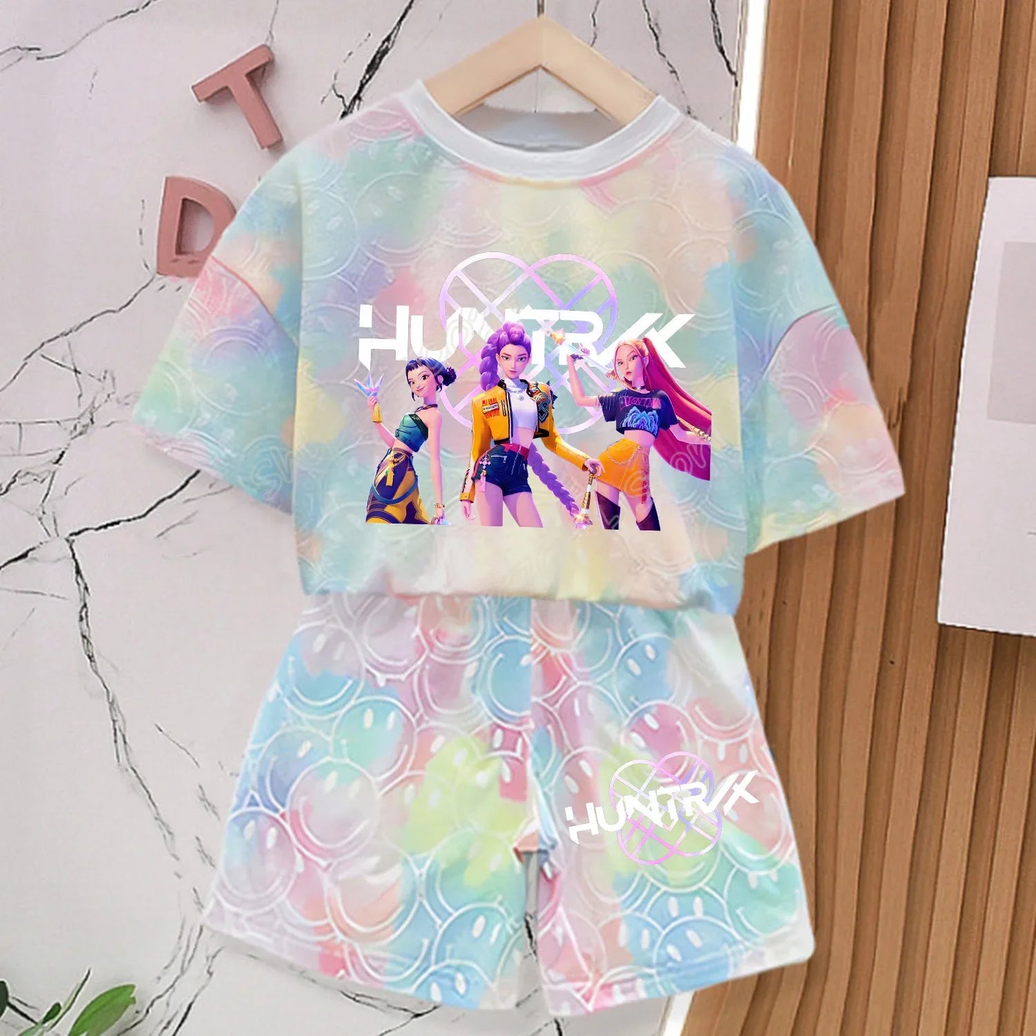 New T-shirt Set for Girls' Summer Clothing with Printed Design, Cartoon Fashion, Comfortable Short Sleeves