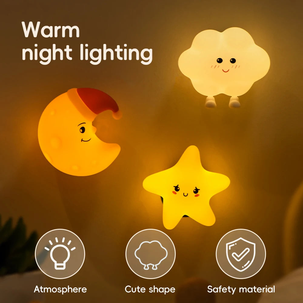 Star Moon Silicone Night Light Touch Sensor Nursery Sleeping Nightlights 3 Level Brightness Wall Light For Kids Chritmas Gift