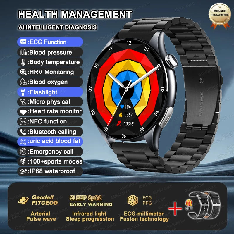 New ECG+PPG Health Diagnosis Smartwatches Men Women Clock Uric Acid Lipid BP Heart rate Tracker NFC Sports Smart Watch IOS