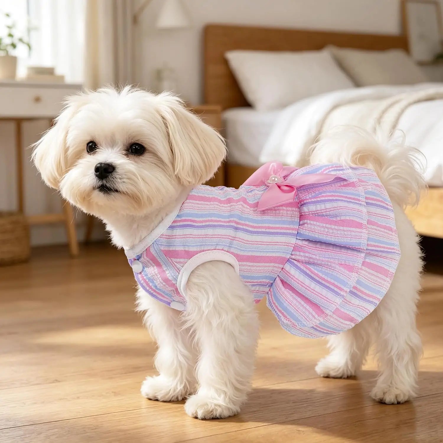 2 Pack Dog Dresses for Small Dogs Girl, Cute Princess Dress with Bowknot, Breathable Lightweight Pet Clothes for Spring Summer