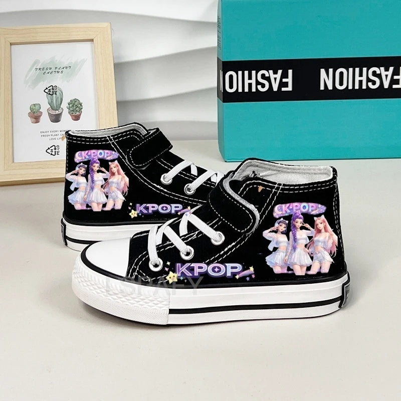KPop Demon Hunter Canvas Shoes Student Casual Children Slip on Flat Board Shoes Kids Soft Bottom Non Slip Breathable Sneakers