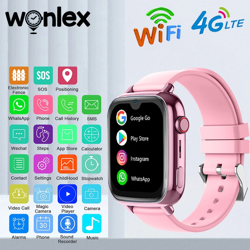 Wonlex 4G Watch Kids GPS WiFi Location KT34 Video Call SOS Alert Tracker Monitor Google Store Game Children's smart watch 2025