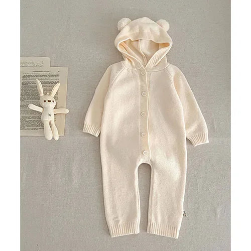 2026 New Spring 0-24M Toddler Baby Boys Girl Knitted Romper Long Sleeved Solid Color Hooded Infant Baby Knitted Jumpsuit