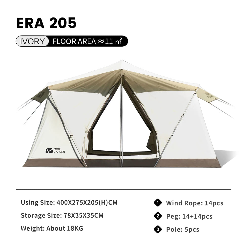 Mobi Garden Camping Era205 Cotton Tent Glamping Wide Space Double Cloth Membrane Waterproof Car Sunscreen Three-seater
