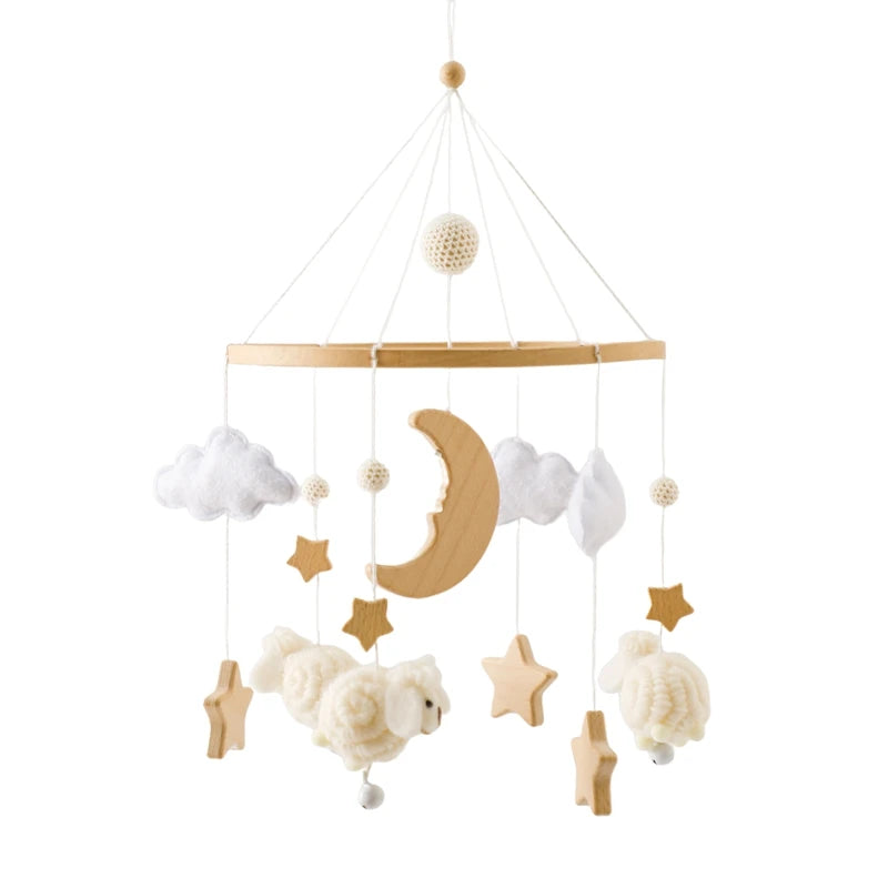 Baby Crib Mobile with Cartoon Felt Forest Animals – Wooden Bed Bell 0-12M - I YAN