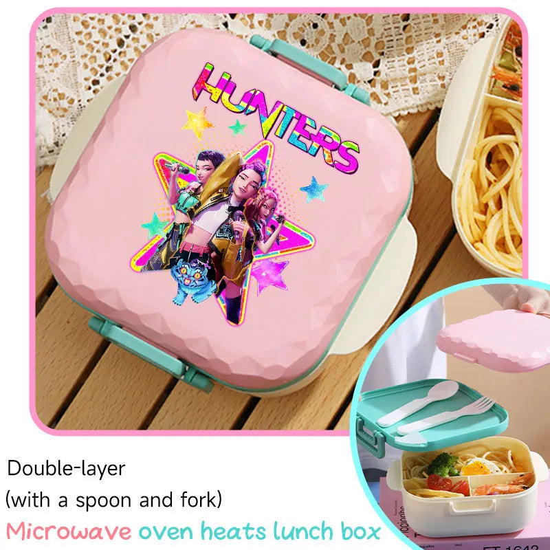 I YAN 800ml BPA-free lunch box with spoon and fork, microwave-safe, portable for students and office workers.