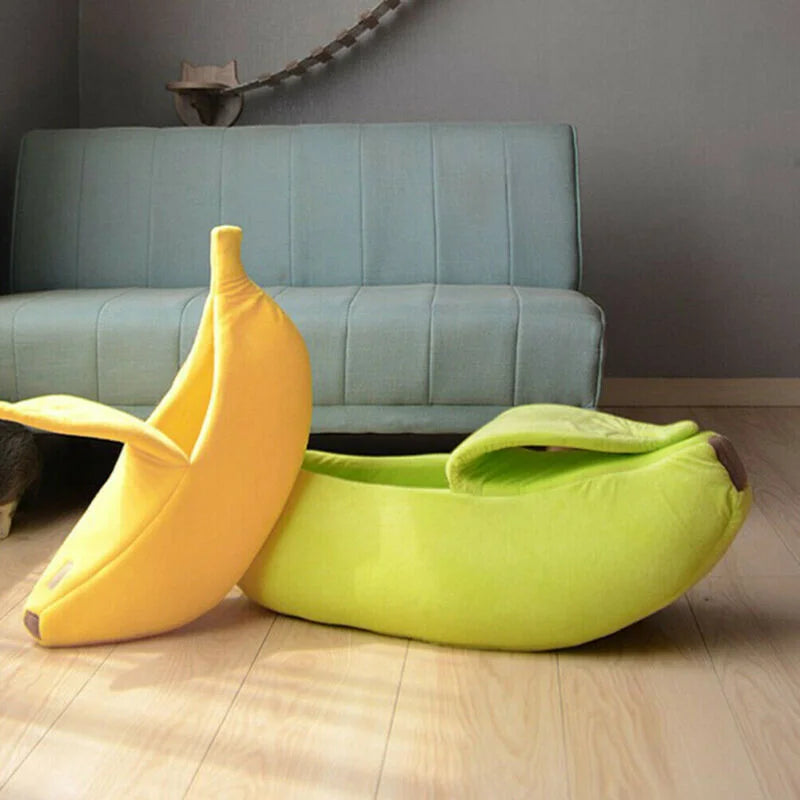 Colorful banana-shaped cat bed house by I YAN, cozy and durable cat cushion with a fun, cute design for small pets.