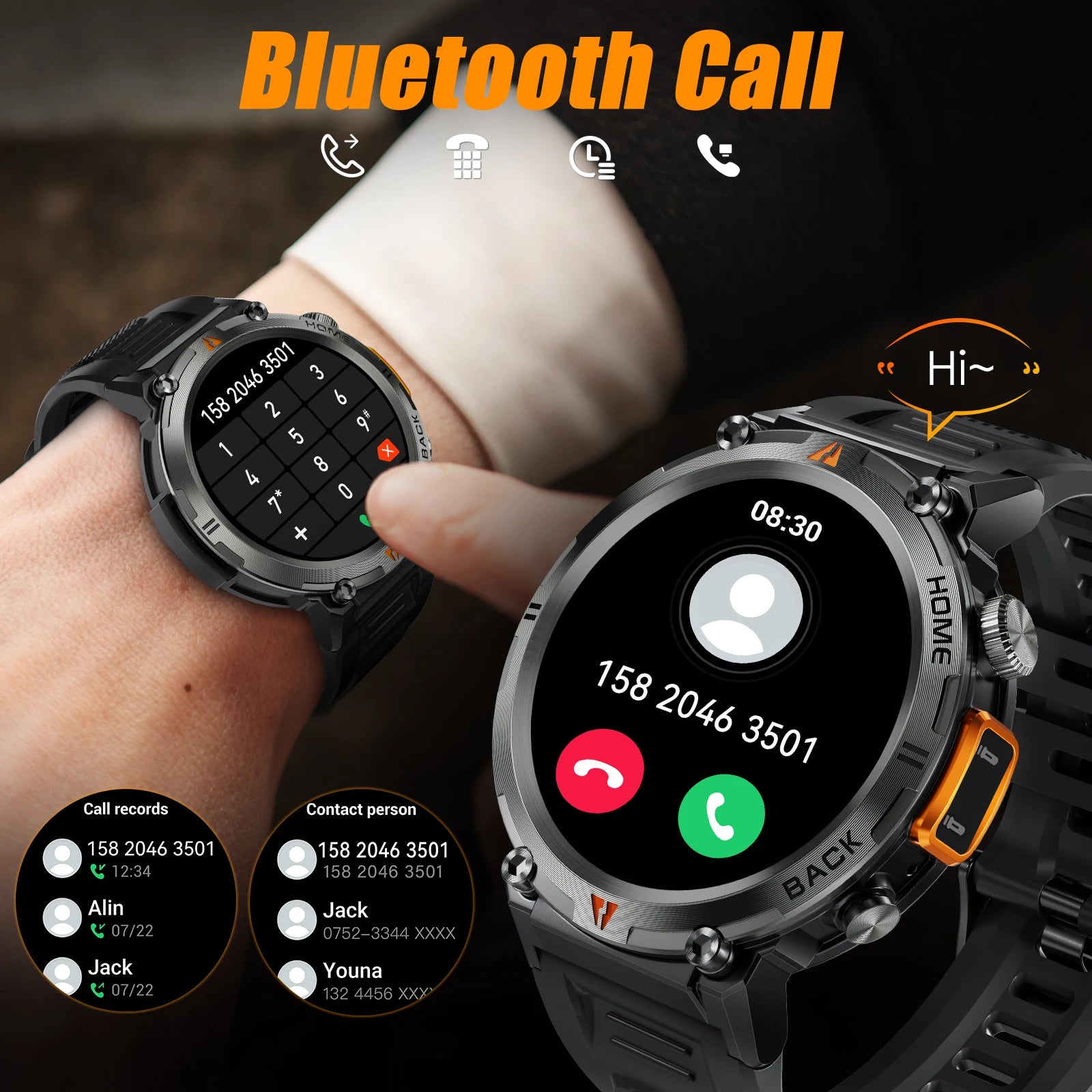 Bluetooth Call smartwatch for men Full Touch Screen With Health Monitor heart rate Flashlight Smart watch