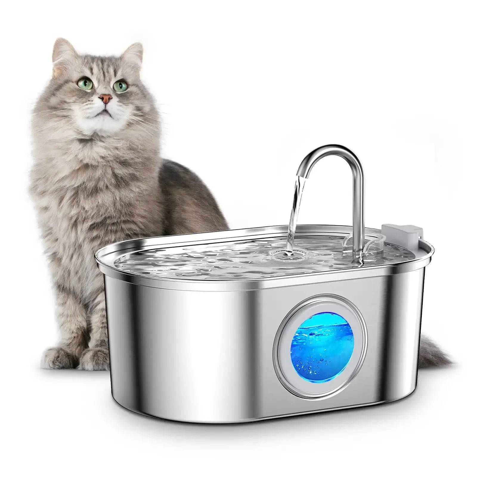 Cat Water Fountain, 3.2L/108oz Stainless Steel Dog Water Fountain, Pet drinking fountain, dishwasher safe, with triple filtration, quiet pump, and visible water window for cats and small pets
