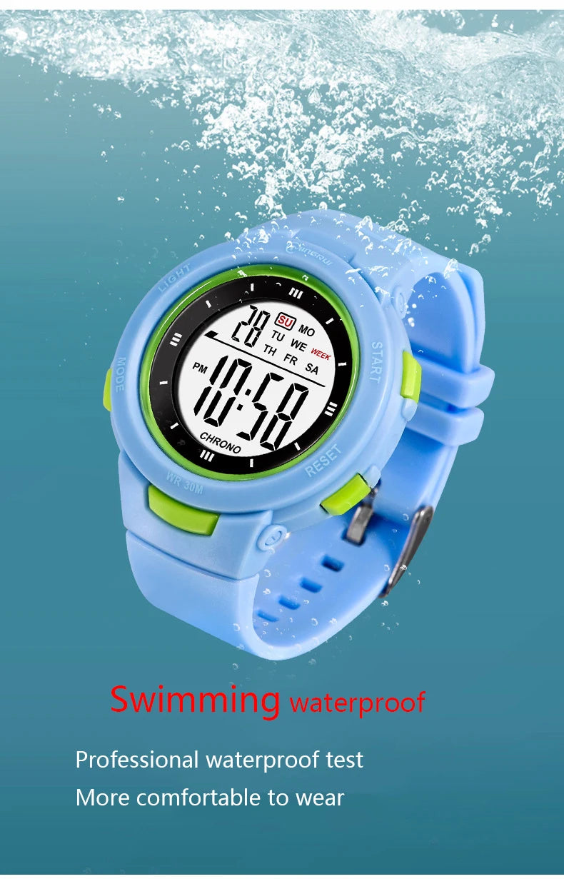 Kids' I YAN UTHAI CE49 smartwatch with luminous display, waterproof design, alarm, and electronic features for boys and girls.