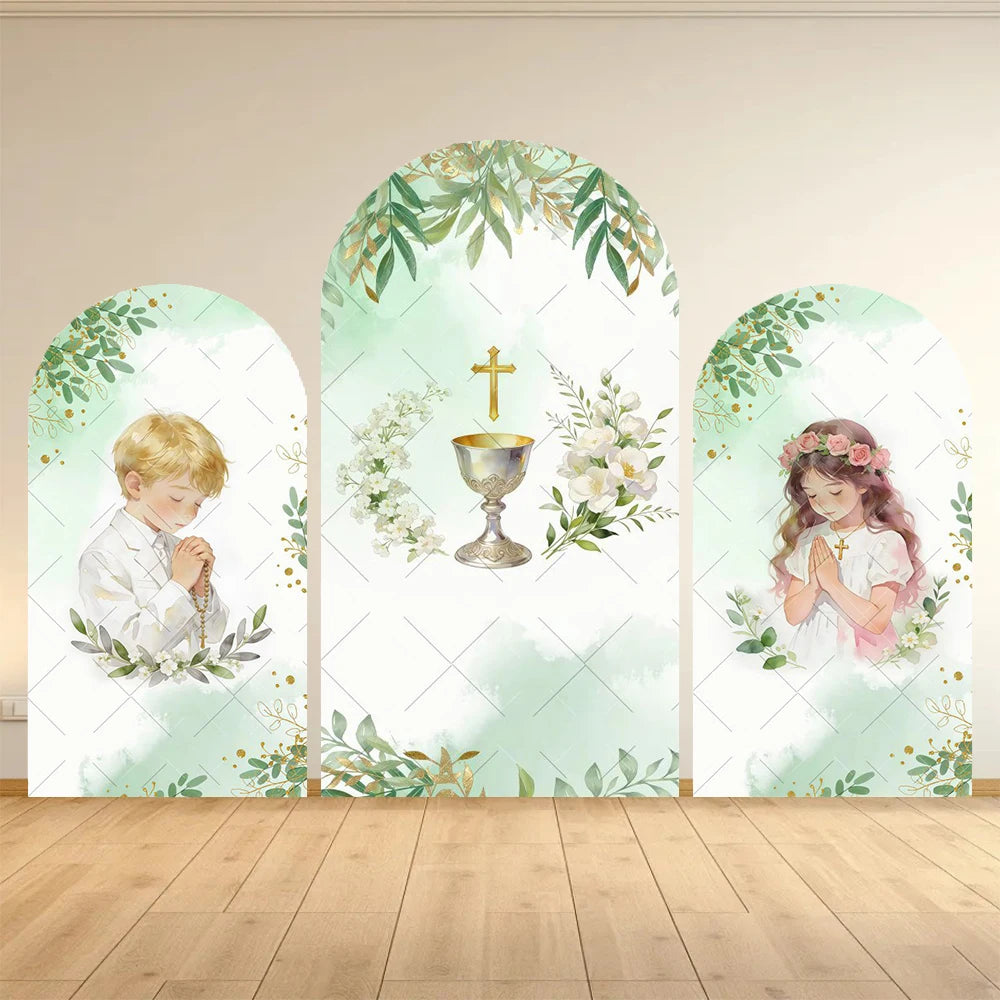 Mi Primera Comunión Arch Backdrop Boys Girls Baptism Flower God Bless Holy Cross Dove Baby Shower Christening Party Background