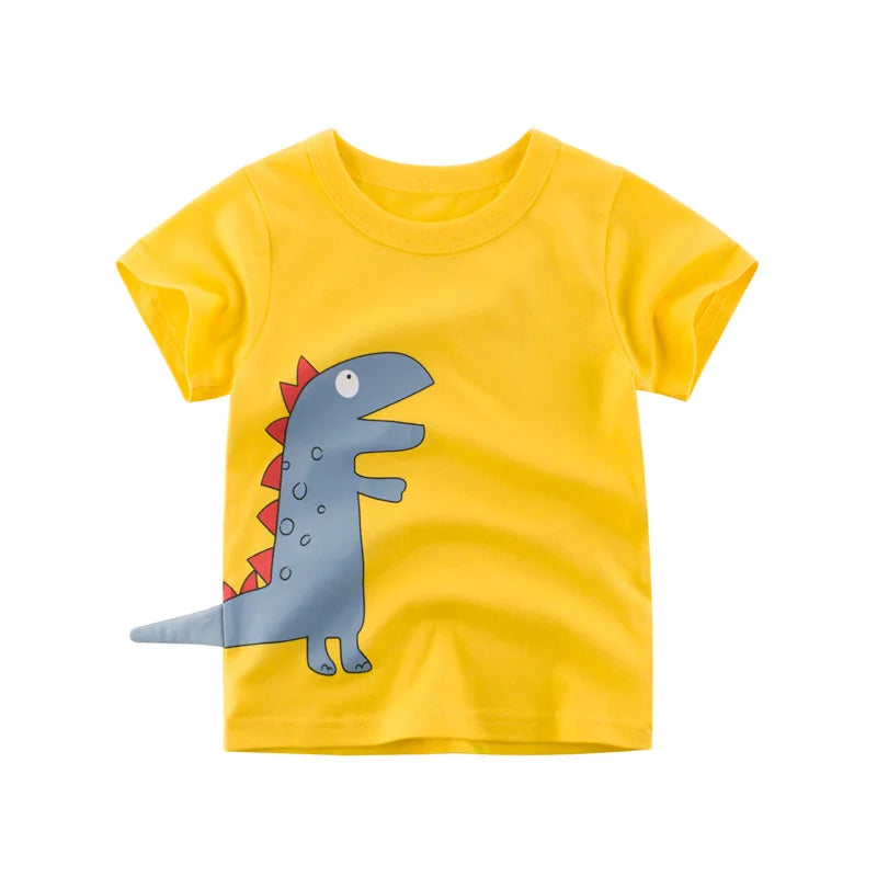 I YAN OLEKID 2025 summer boys' T-shirt with colorful cartoon print, short sleeve toddler top for ages 2-8 years.