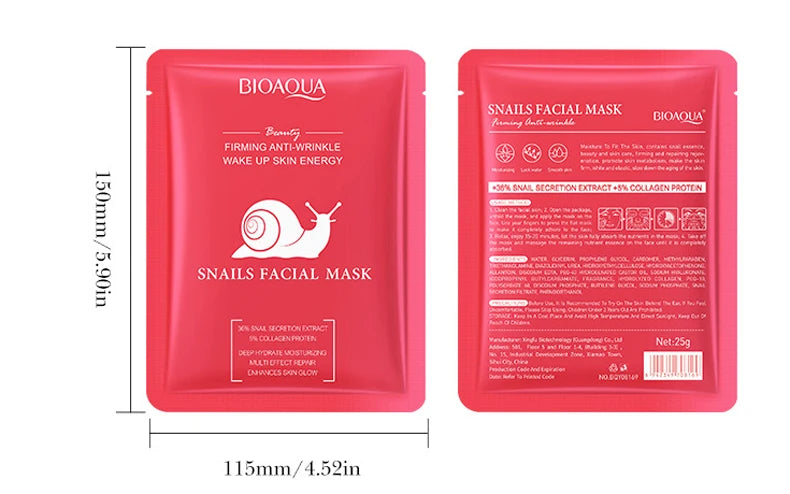 5/10 PCS Korean Snail Mucin Sheet Mask Hydrating Repair Brightening Anti-Aging Wrinkle Moisturizing Gel Face Mask for All Skin