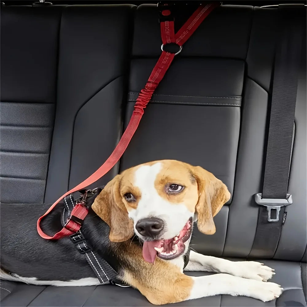 Elastic retractable dog leash with car seat belt attachment, adjustable and non-slip for secure pet walks by I YAN.